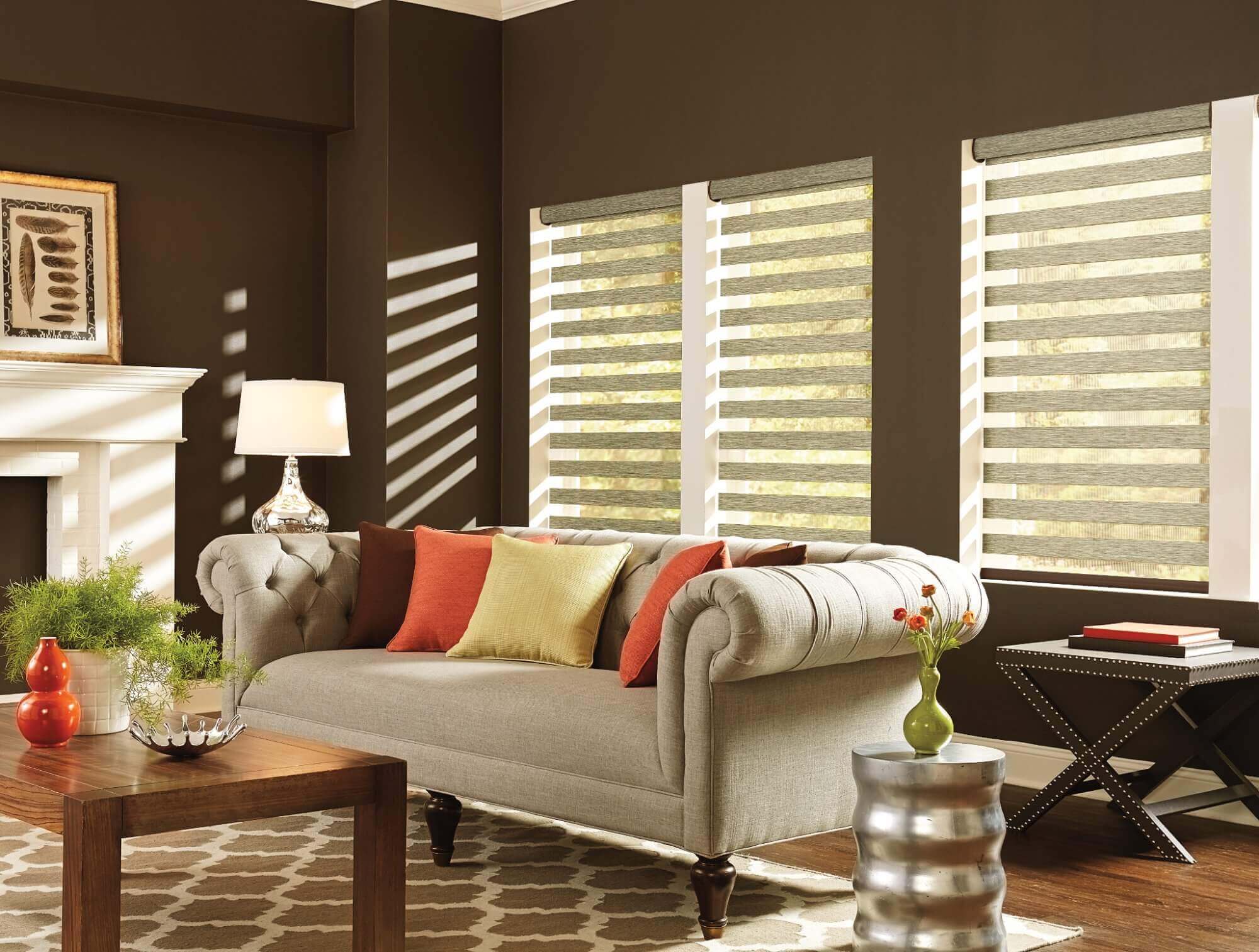 Layered shades have pieces of fabric that alternated between light filtering and solid opacities and are beautiful window treatments for light control.
