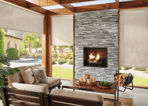Shades and modern fireplace