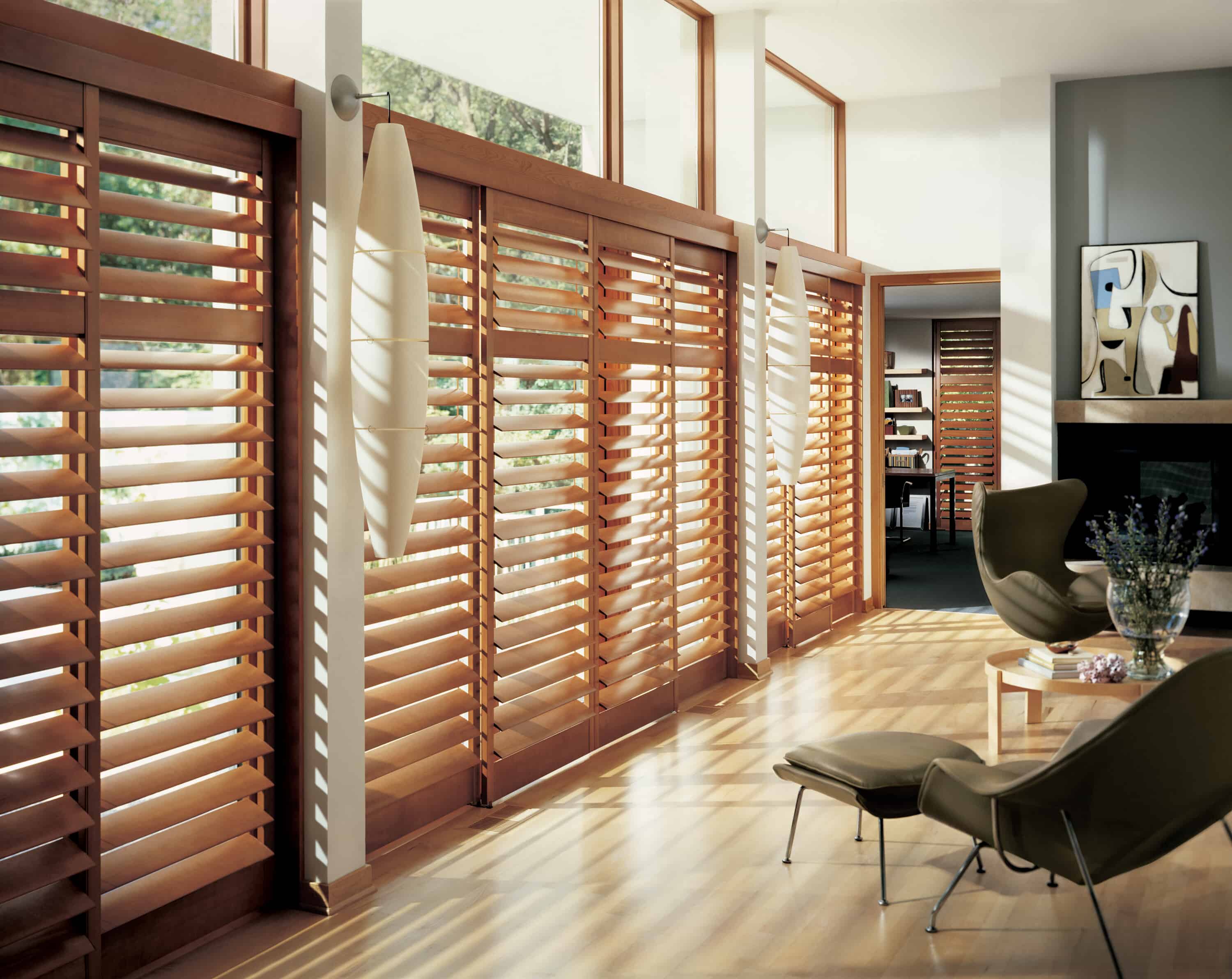 wood indoor shutters for picture windows