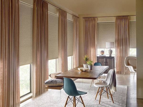 Decorative side panels are stationary window treatments that are hung on either side of a window. 