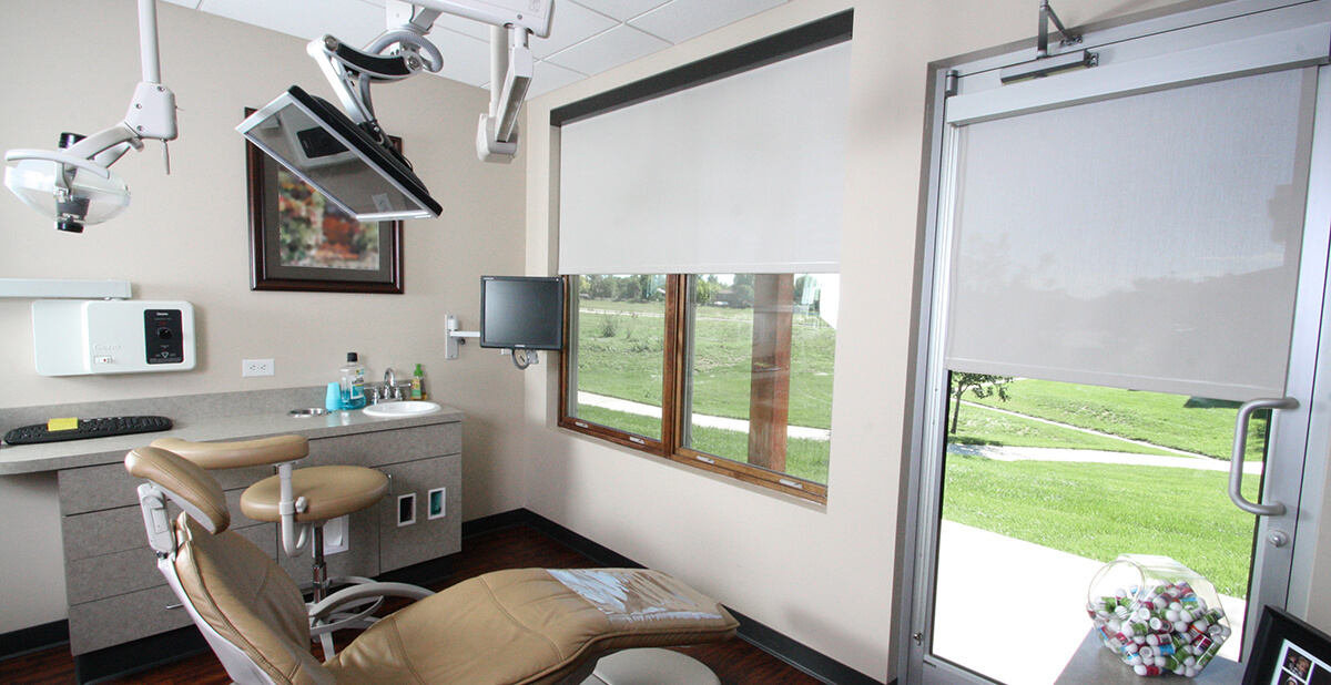 Commercial window treatments for medical offices should provide light control and privacy.