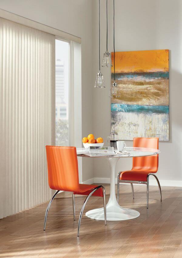 Vertical blinds still have the operational slats, but they hang vertically not horizontally which decreases the amount of dust that will collect on the treatment and improves cleanability. Vertical blinds still have the operational slats, but they hang vertically not horizontally which decreases the amount of dust that will collect on the treatment and improves cleanability.