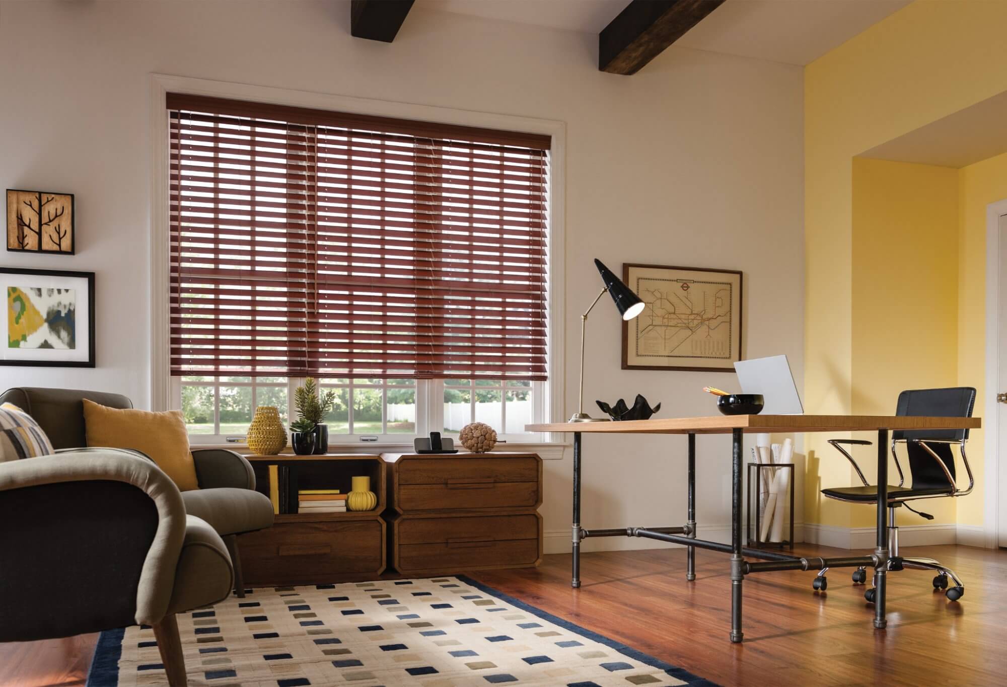 office with wood blinds