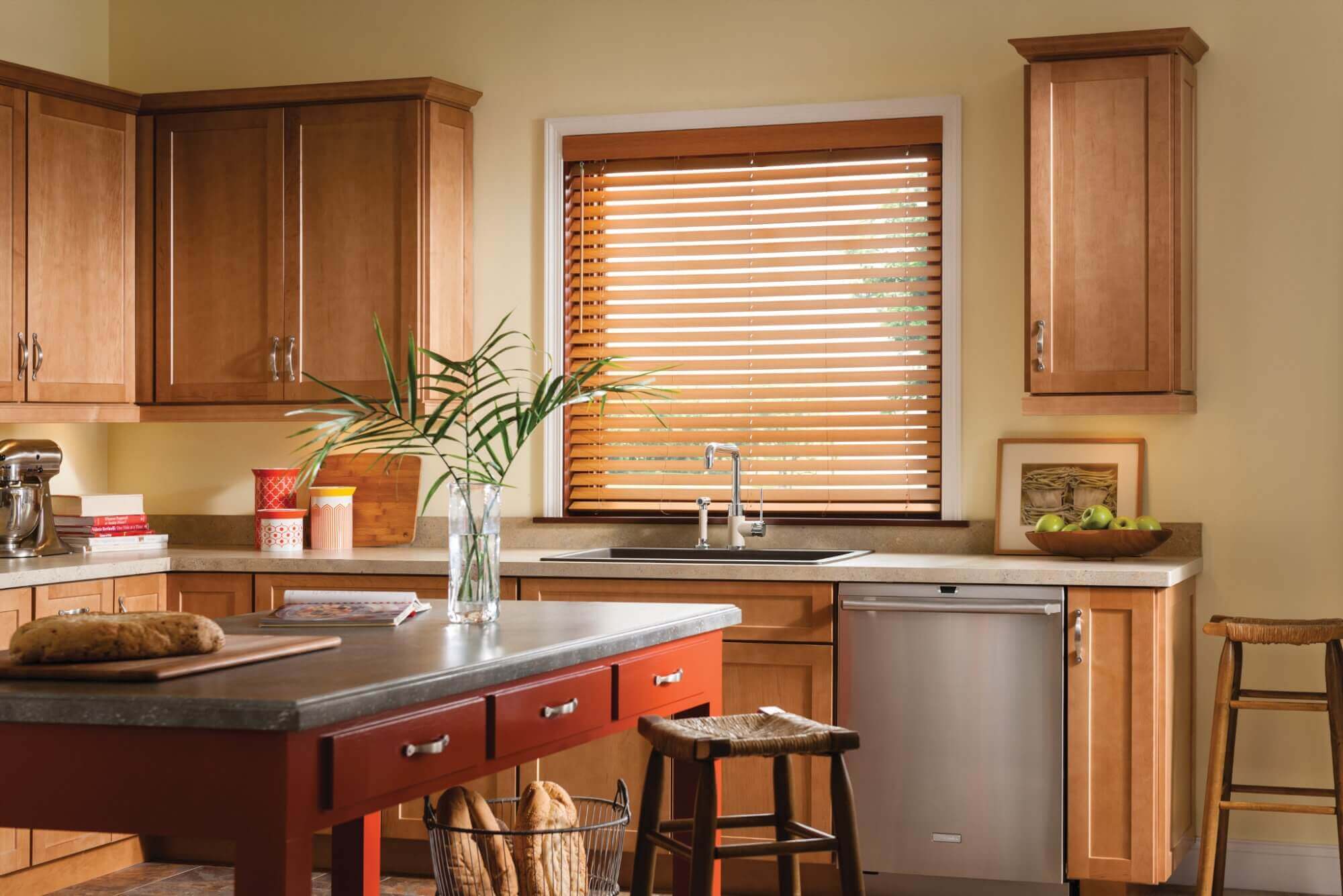 Consider the placement of your window treatments in the kitchen so they can resist splashes, moisture, or humidity. modern window treatments