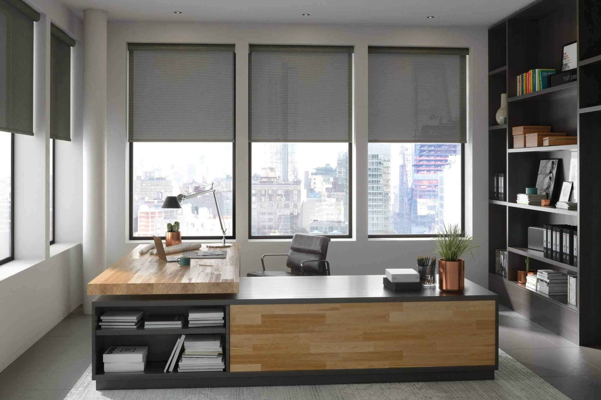 Window treatments in an office space need block unwanted glare or harsh light. Window treatments in an office space need block unwanted glare or harsh light.