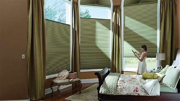 Motorization blind treatment in bedroom