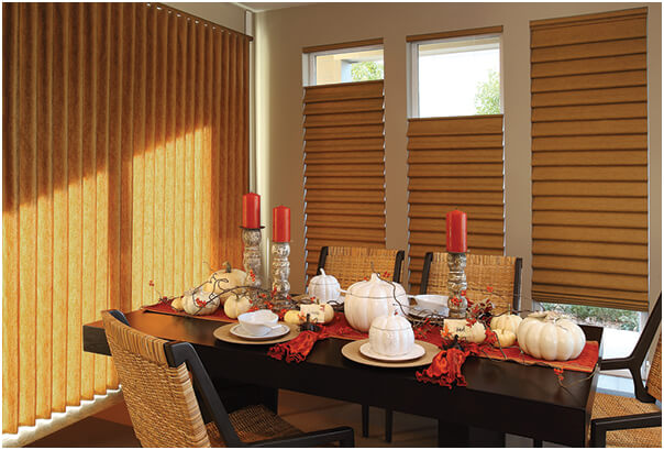 Neutral Roman shade blinds and Fall holiday table