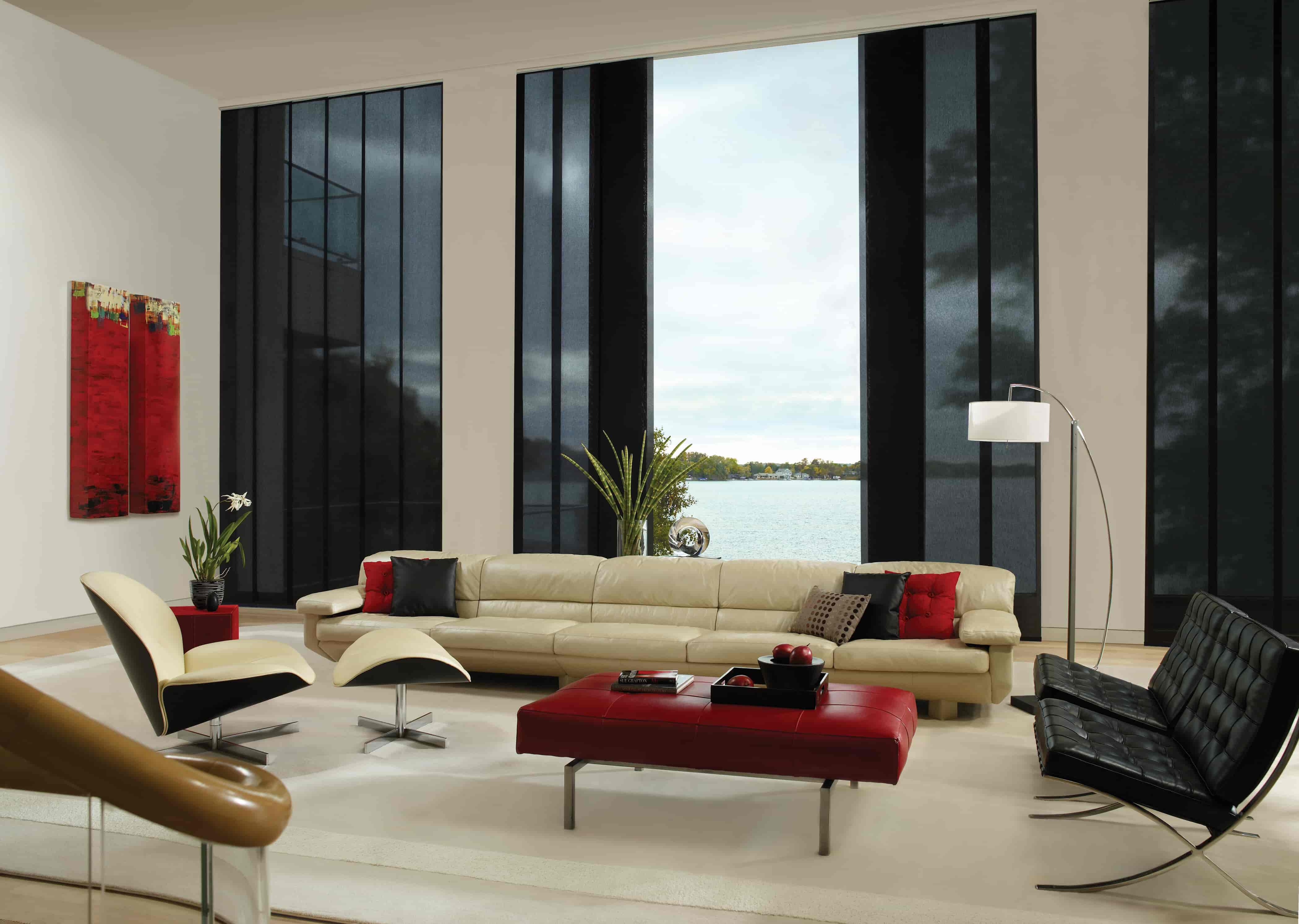 modern living room with red accents