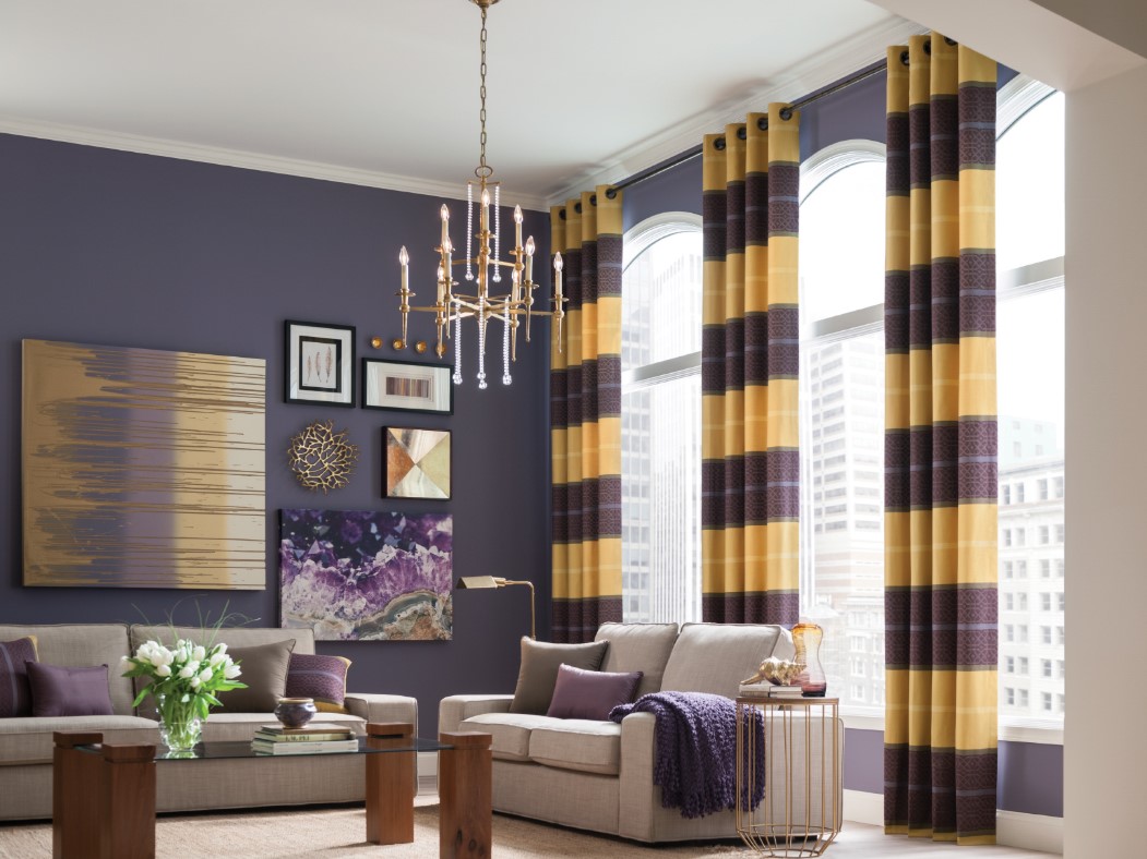 bold purple and yellow living room