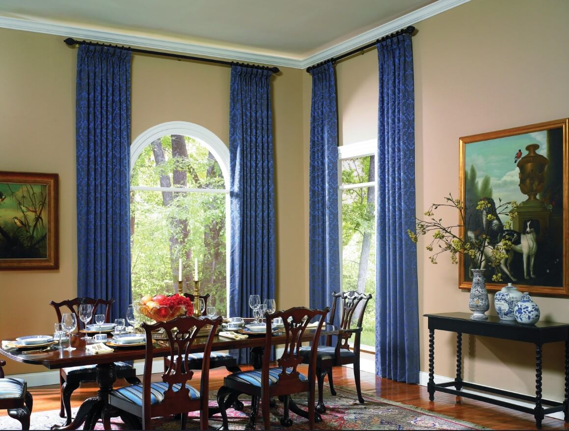 floor to ceiling custom made curtains and draperies in dining room