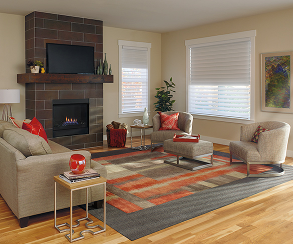 transitional living room with warm decor