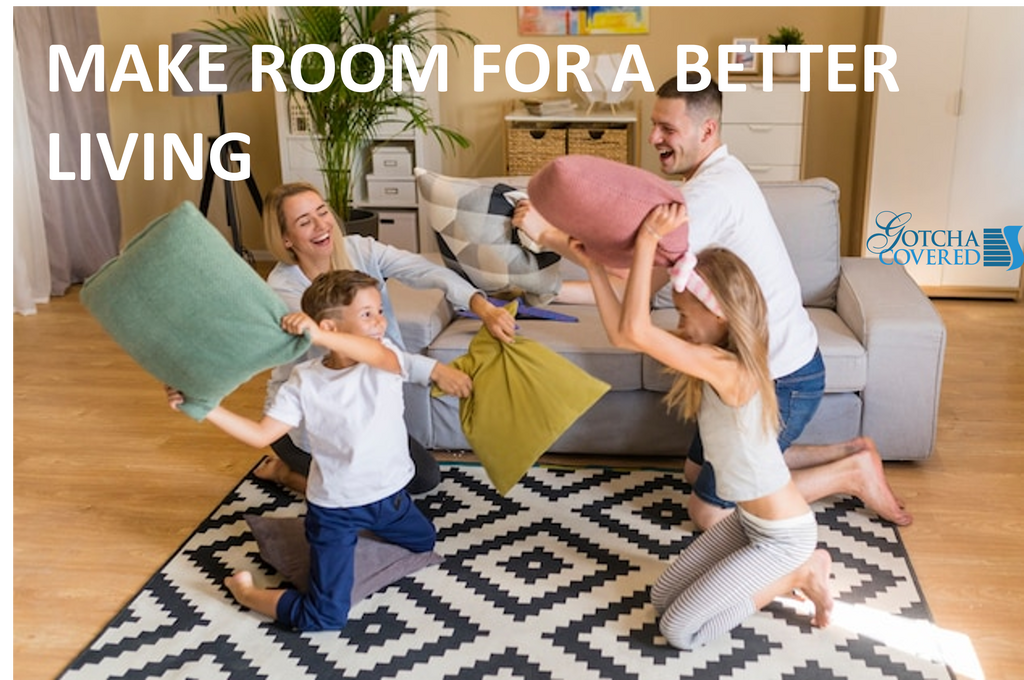 family having a pillow fight