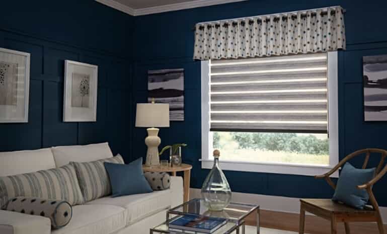 window treatments in blue room