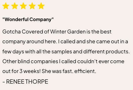 Five-star review from saying Gotcha Covered of Winter Garden came out with samples within days, while other companies took weeks